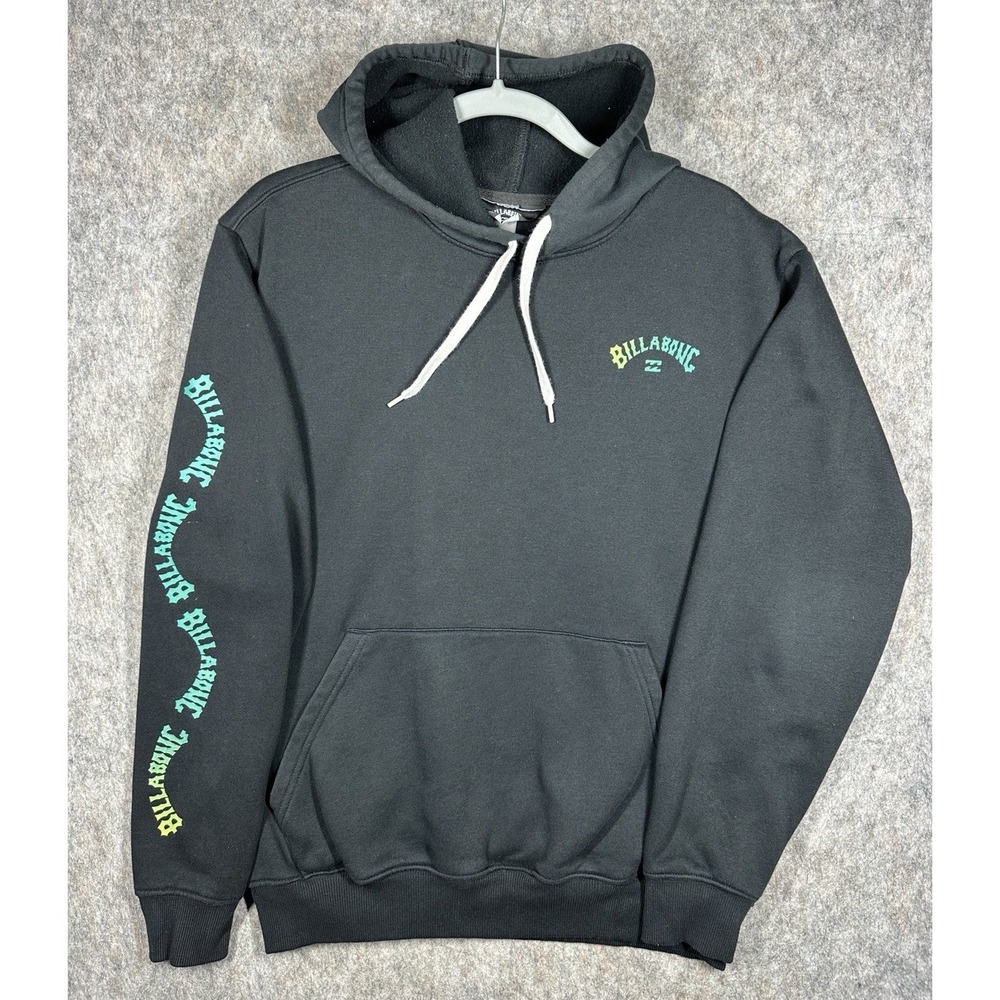 Billabong Hoodie Mens Medium Black Pullover Sweatshirt Logo Sleeve Surf Skate